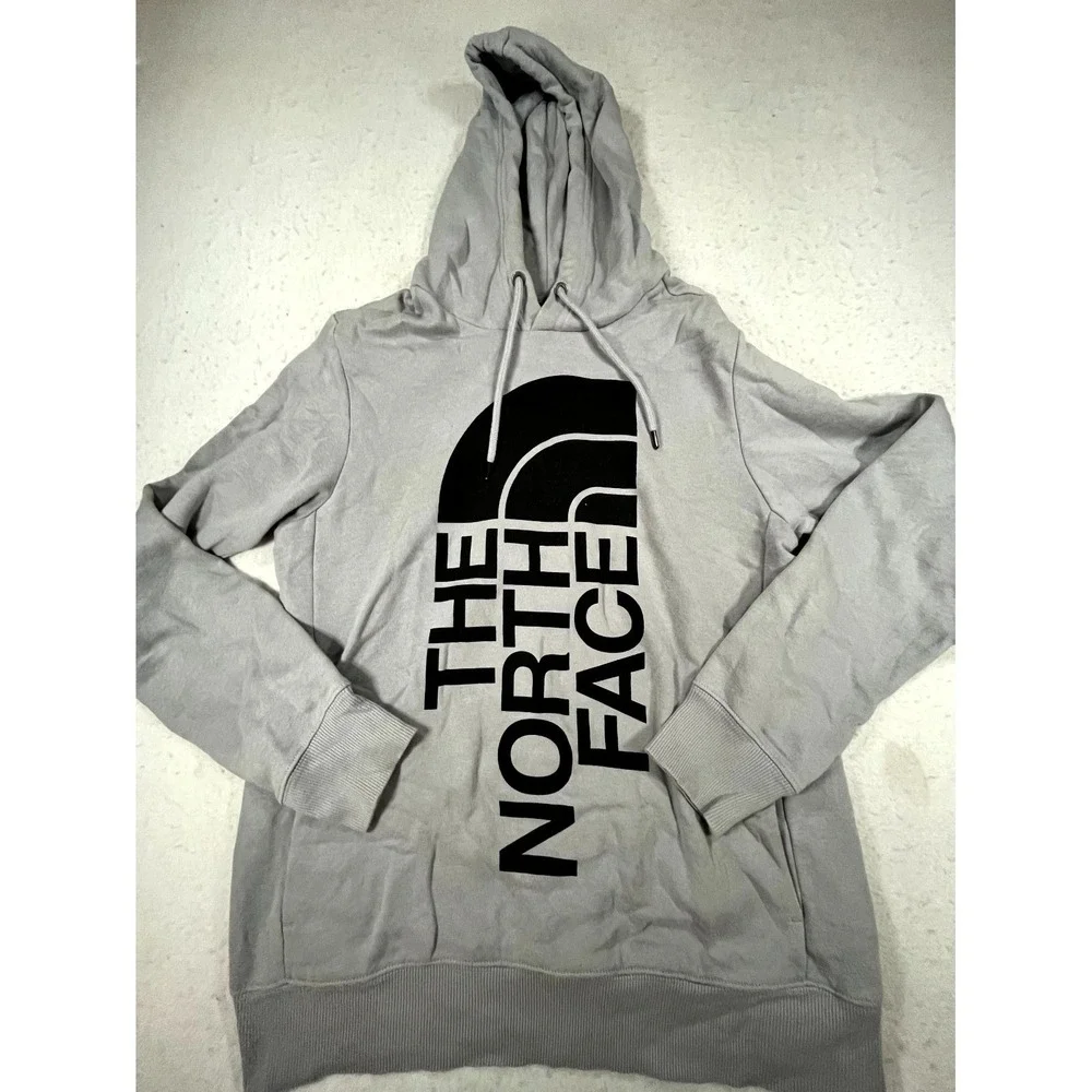 The North Face Hoodie Mens Small Gray Cotton Fleece Lined Drawstring Pullover